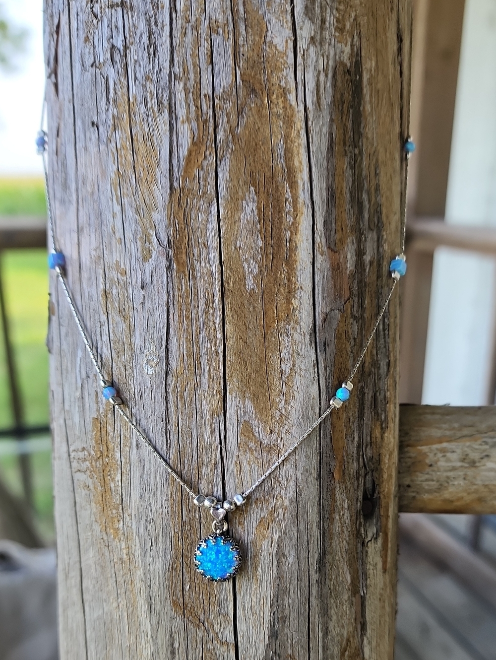 Blue Opal Pendant Sterling Silver Necklace